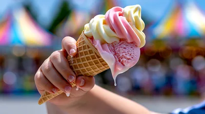 Child Holding Melting Ice Cream Cone At Carnival