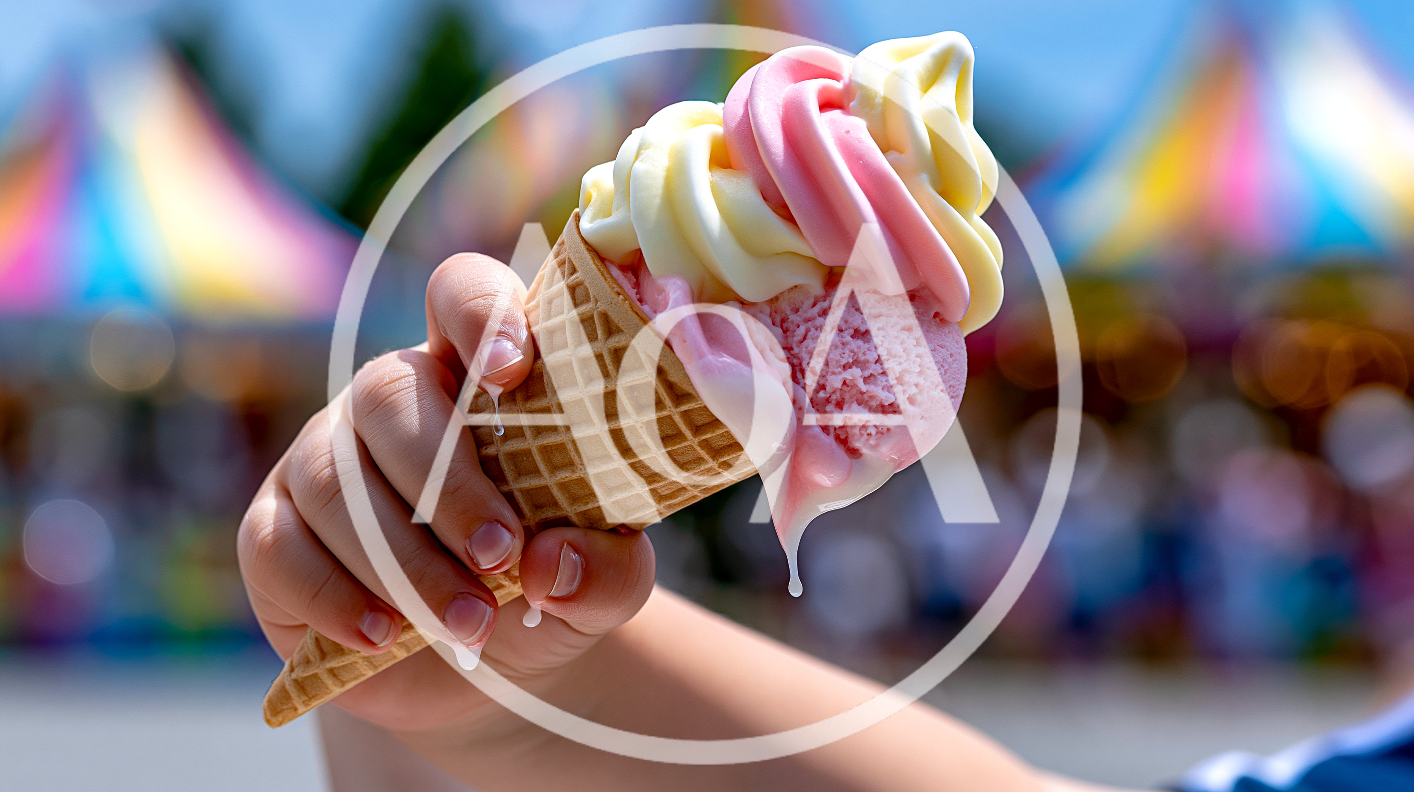 Child Holding Melting Ice Cream Cone At Carnival