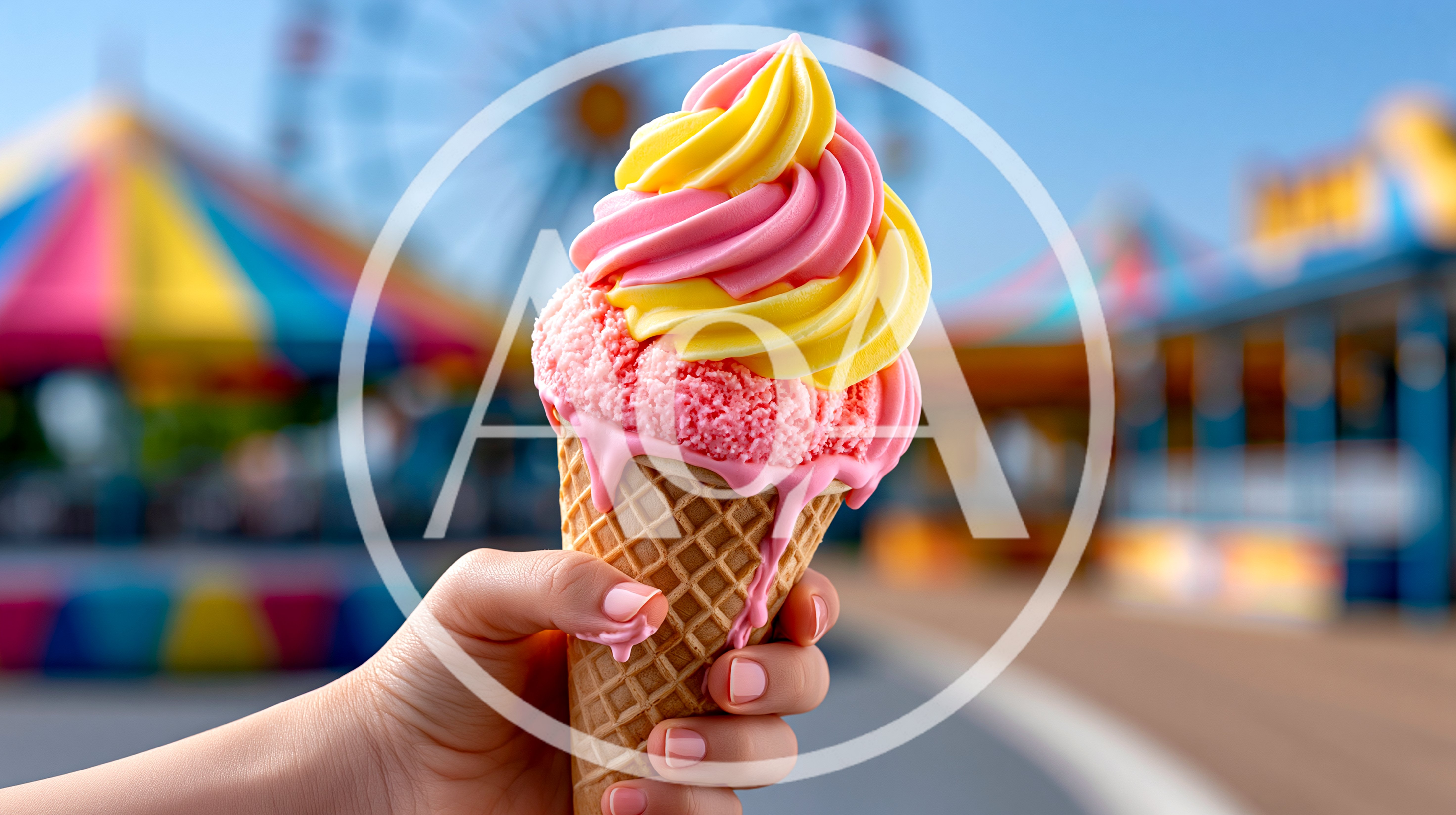 Hand Holding Swirled Ice Cream Cone At Amusement Park
