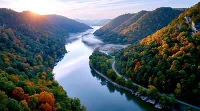 Aerial View Of New River Gorge At Sunrise