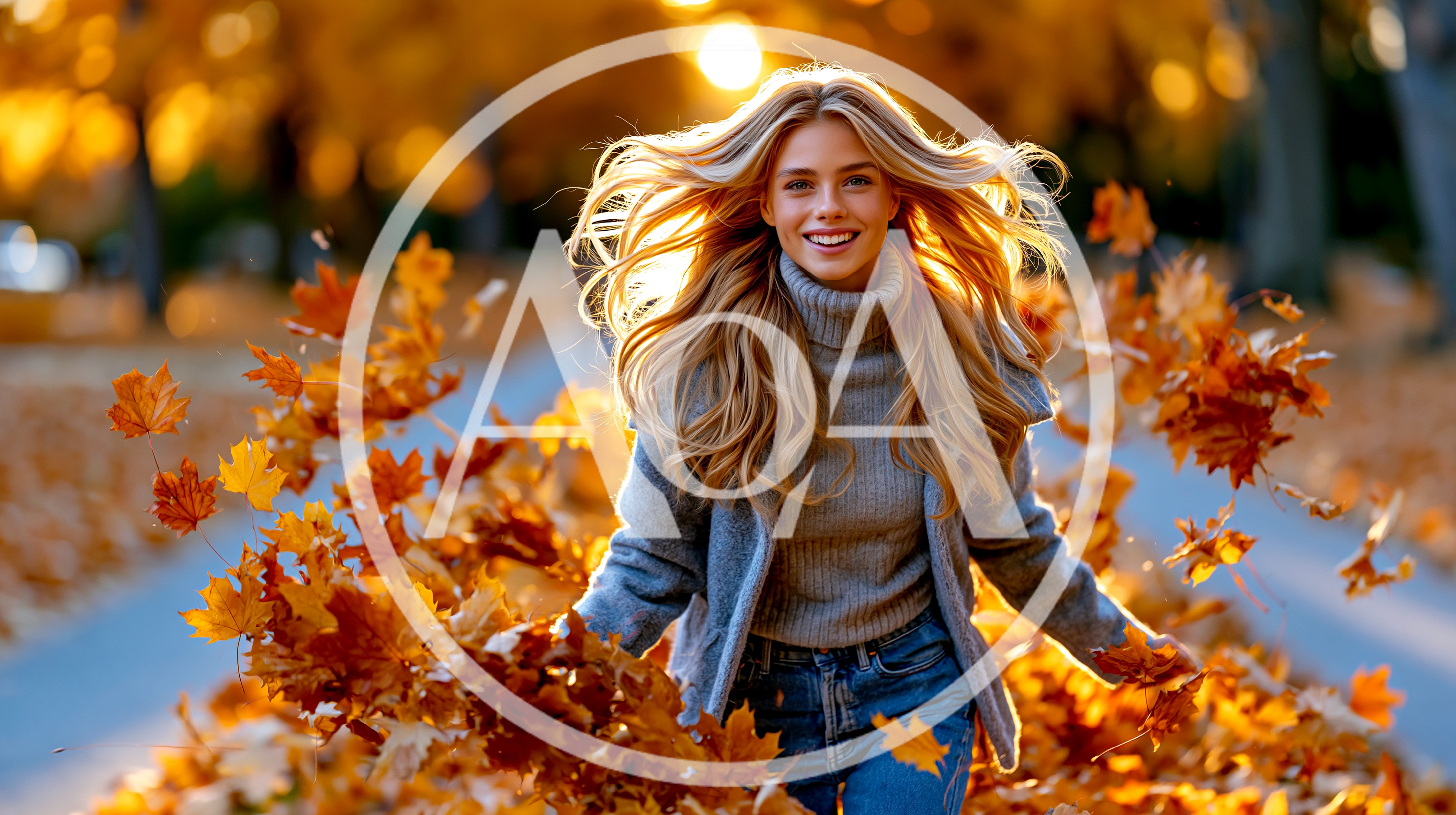 Happy Young Woman Playing With Autumn Leaves