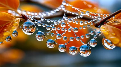 Dew Drops Hanging On A Delicate Spider Web