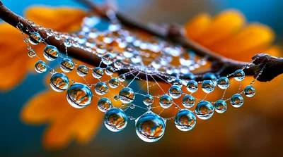 Dew Drops Hanging From A Delicate Spider Web