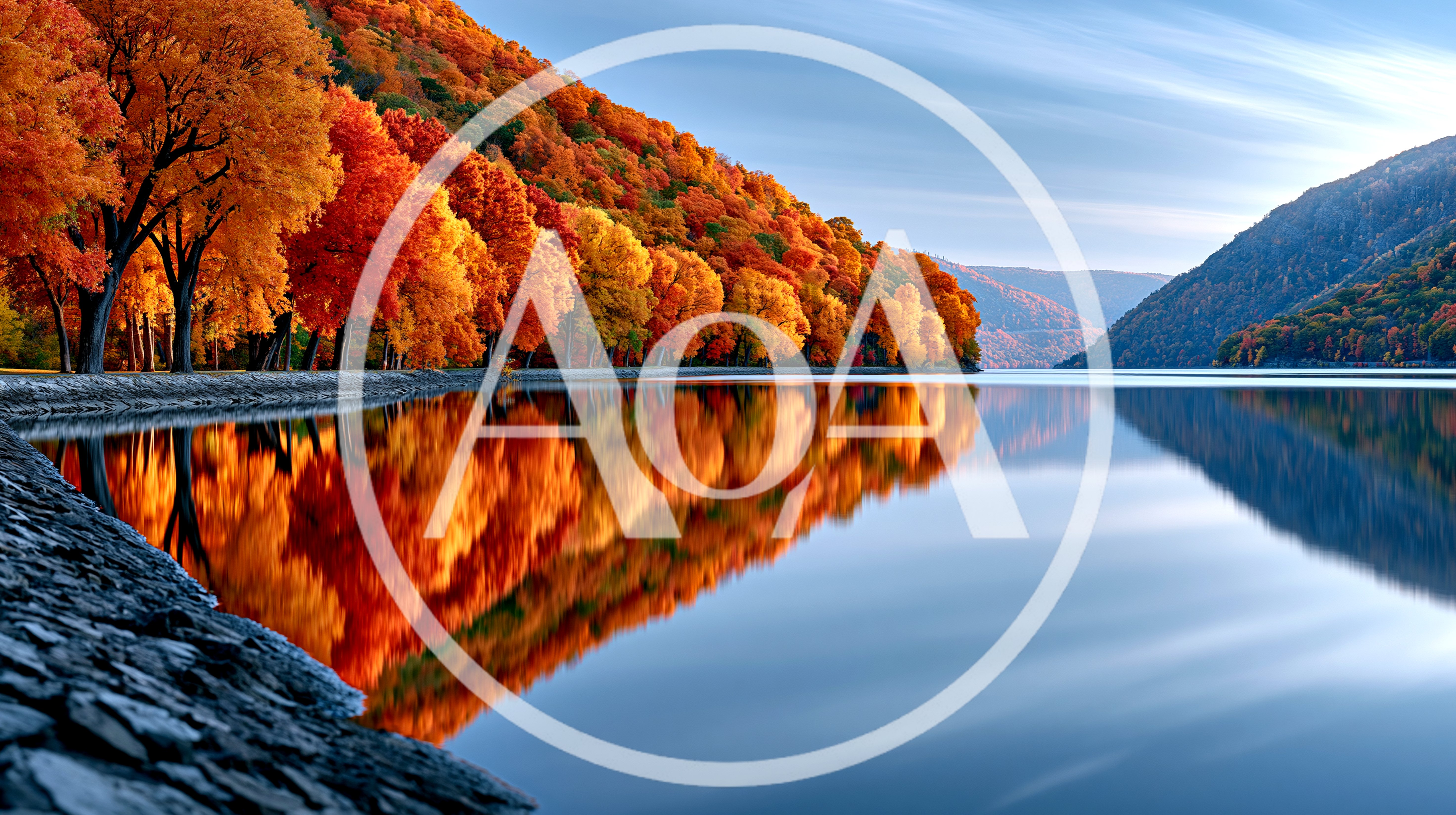 Vibrant Autumn Foliage Reflecting On Calm Lake Surface