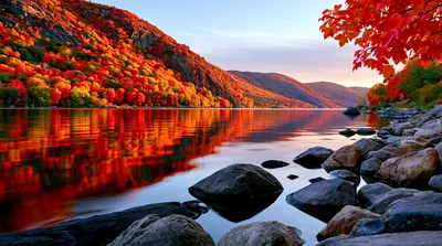 Vibrant Autumn Foliage Reflecting On A Calm Mountain Lake