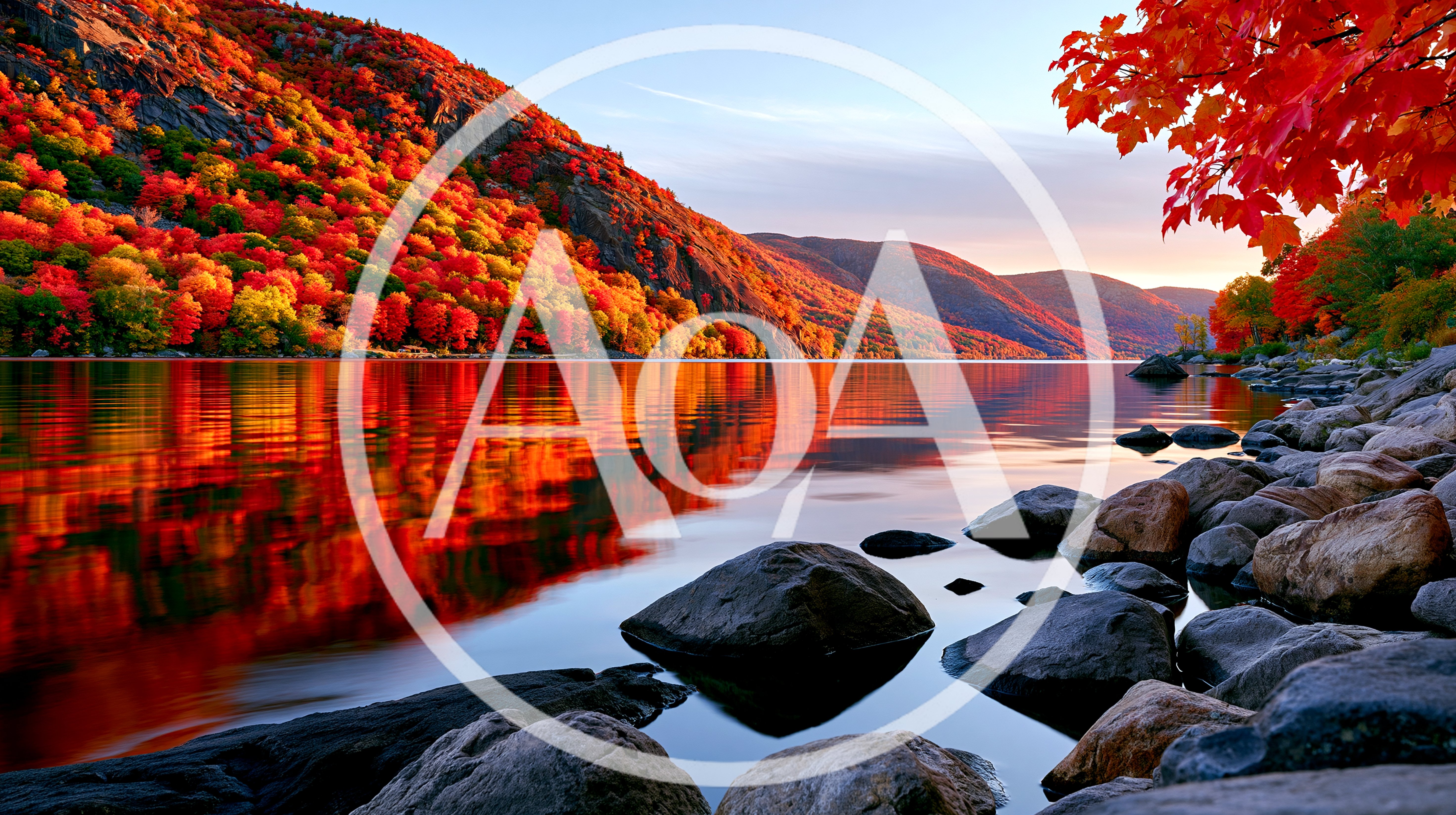 Vibrant Autumn Foliage Reflecting On A Calm Mountain Lake
