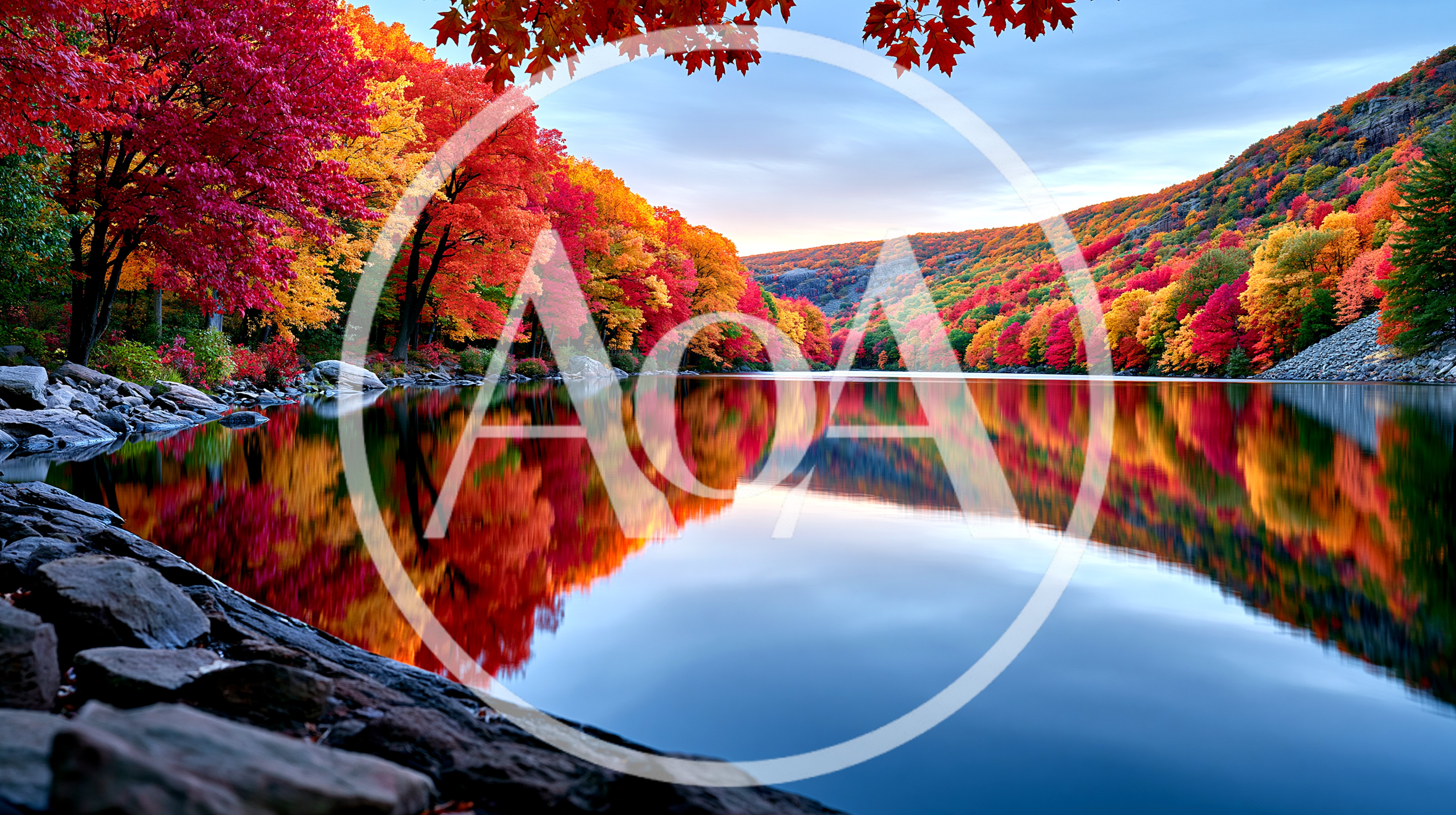 Vibrant Autumn Foliage Reflecting On A Calm Mountain Lake