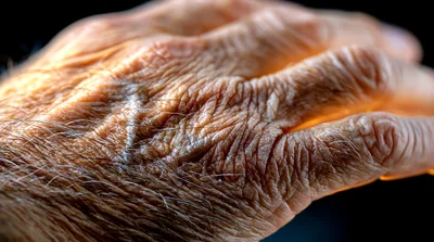 Close Up Of Elderly Person Hand With Wrinkled Skin