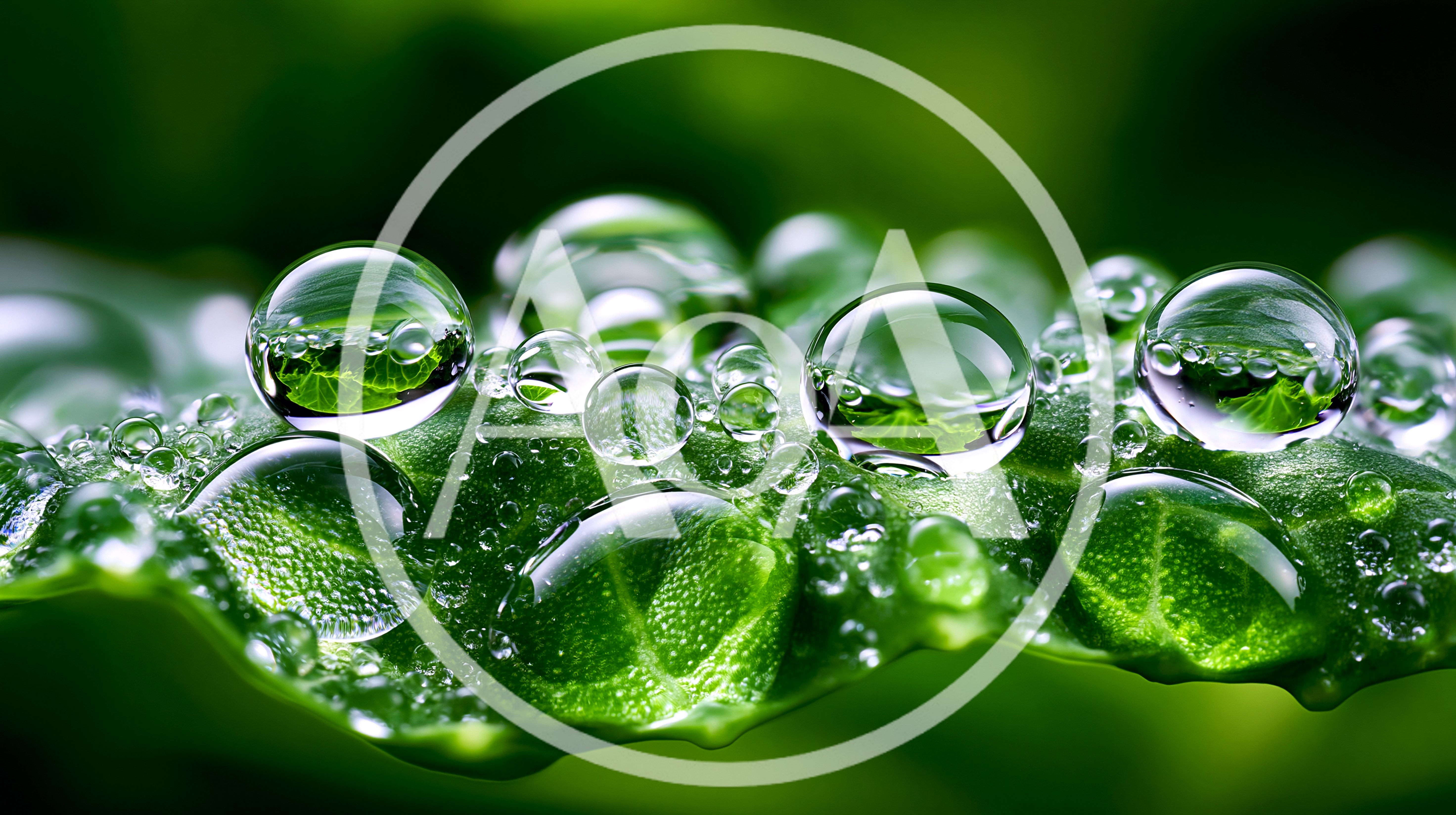 Macro Close Up Of Dew Drops On Green Leaf