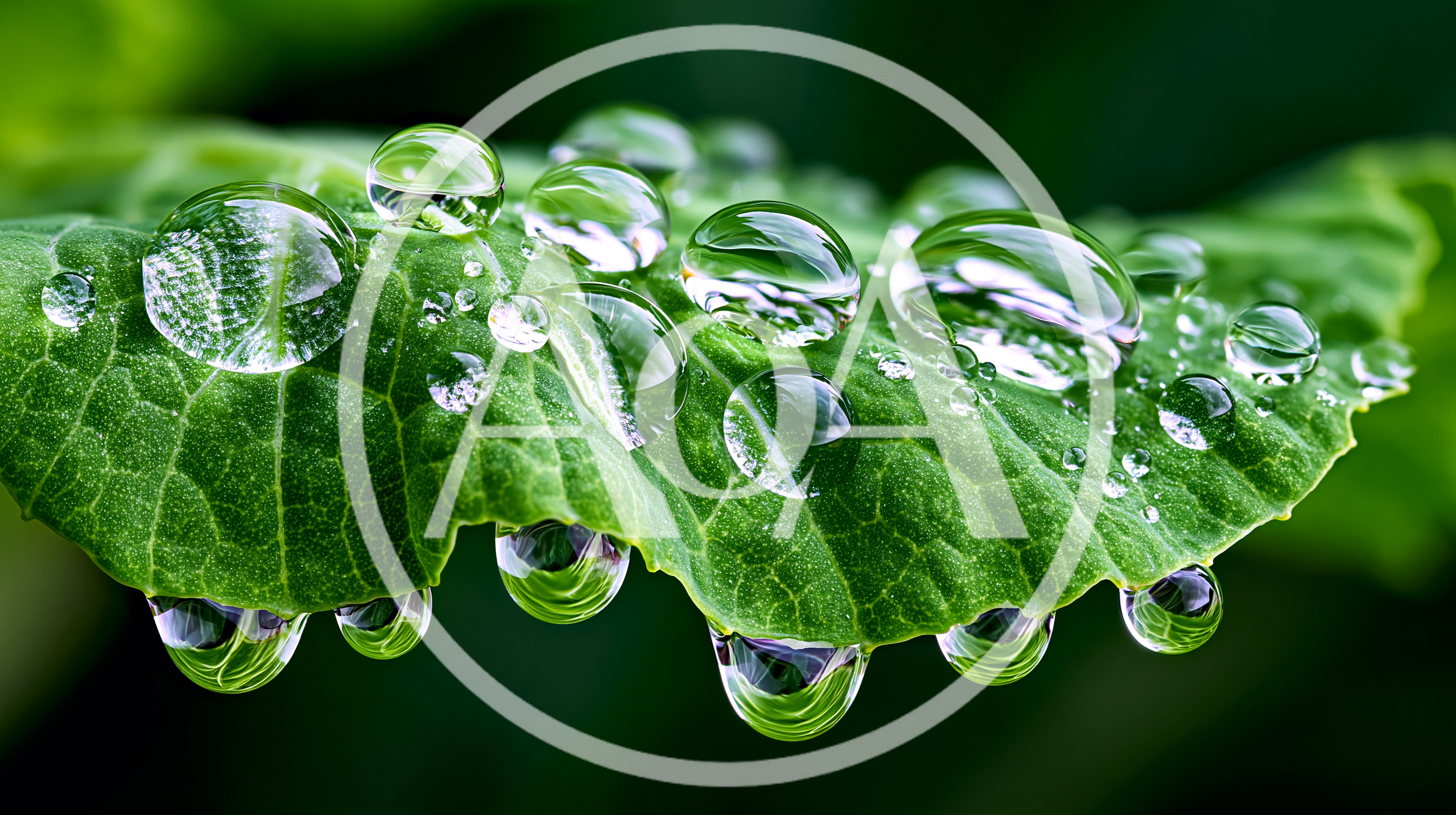 Dew Drops On A Vibrant Green Leaf