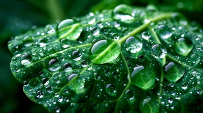 Dew Drops On A Vibrant Green Leaf