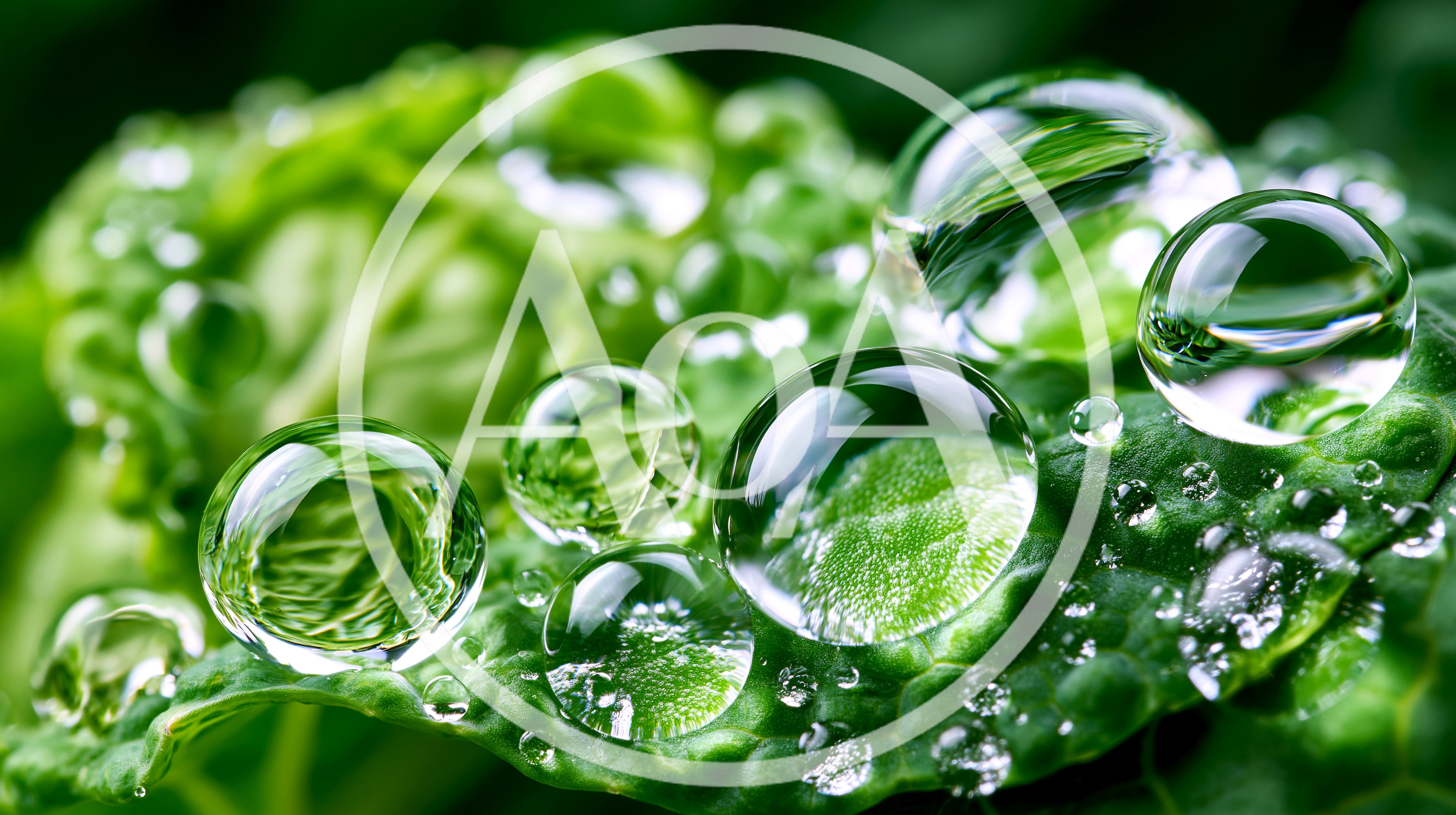 Macro Close Up Of Dew Drops On Green Leaf