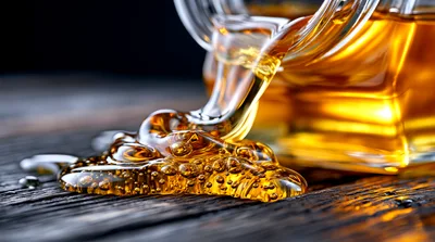 Golden Honey Pouring From Glass Jar