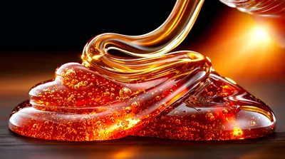 Golden Honey Pouring Onto A Dark Surface