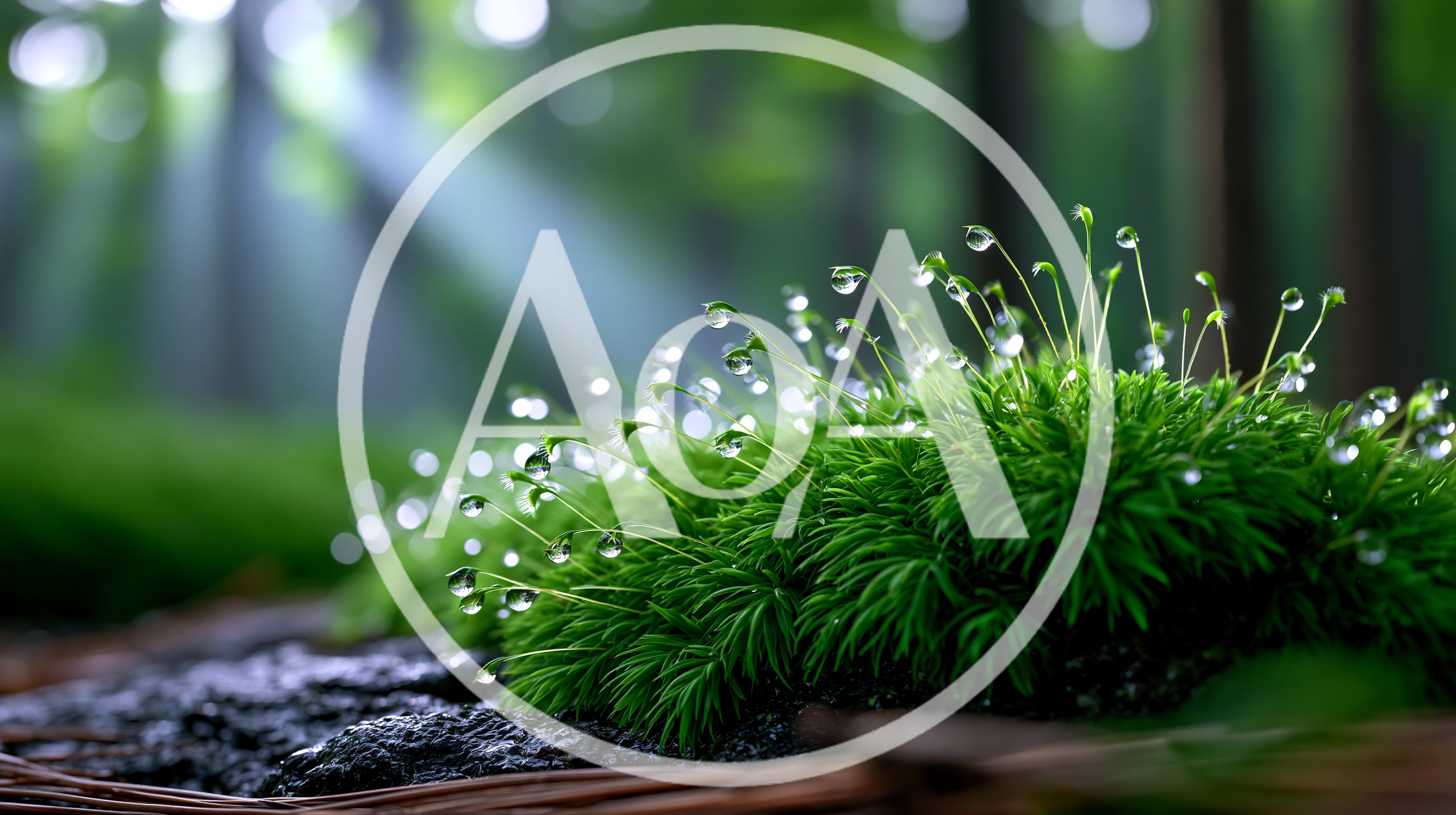 Dew Drops On Vibrant Green Moss In Forest