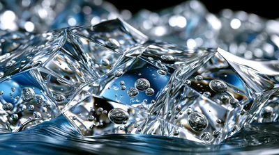 Clear Ice Cubes Floating In Water