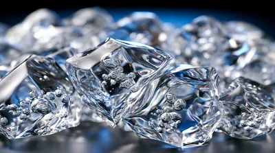 Clear Ice Cubes With Air Bubbles Close Up