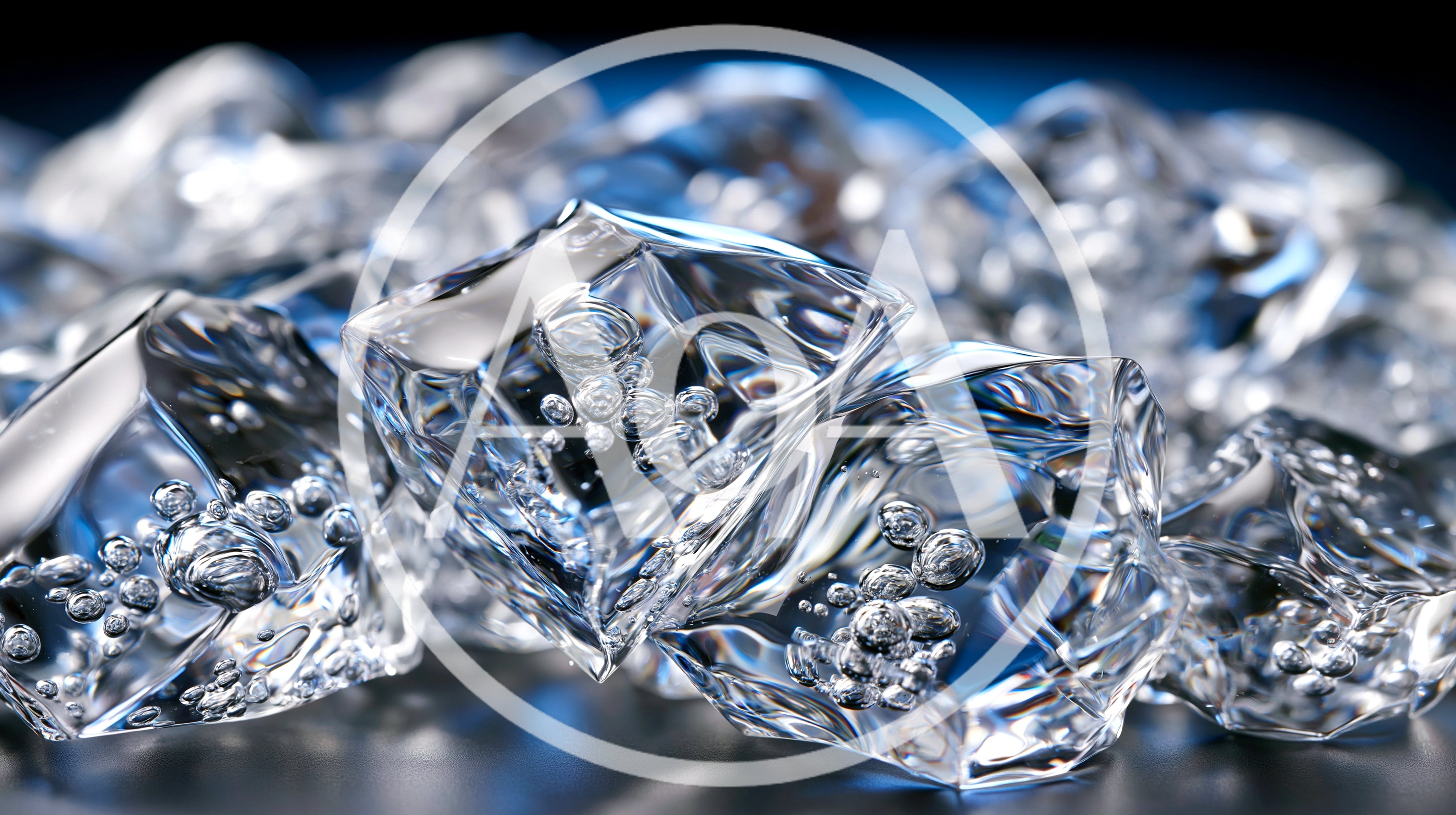 Clear Ice Cubes With Air Bubbles Close Up