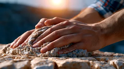 Mason Applying Mortar Between Stone Pavers