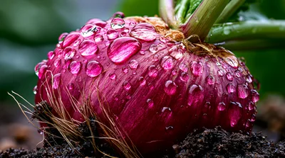 Fresh Red Radish With Water Droplets In Soil