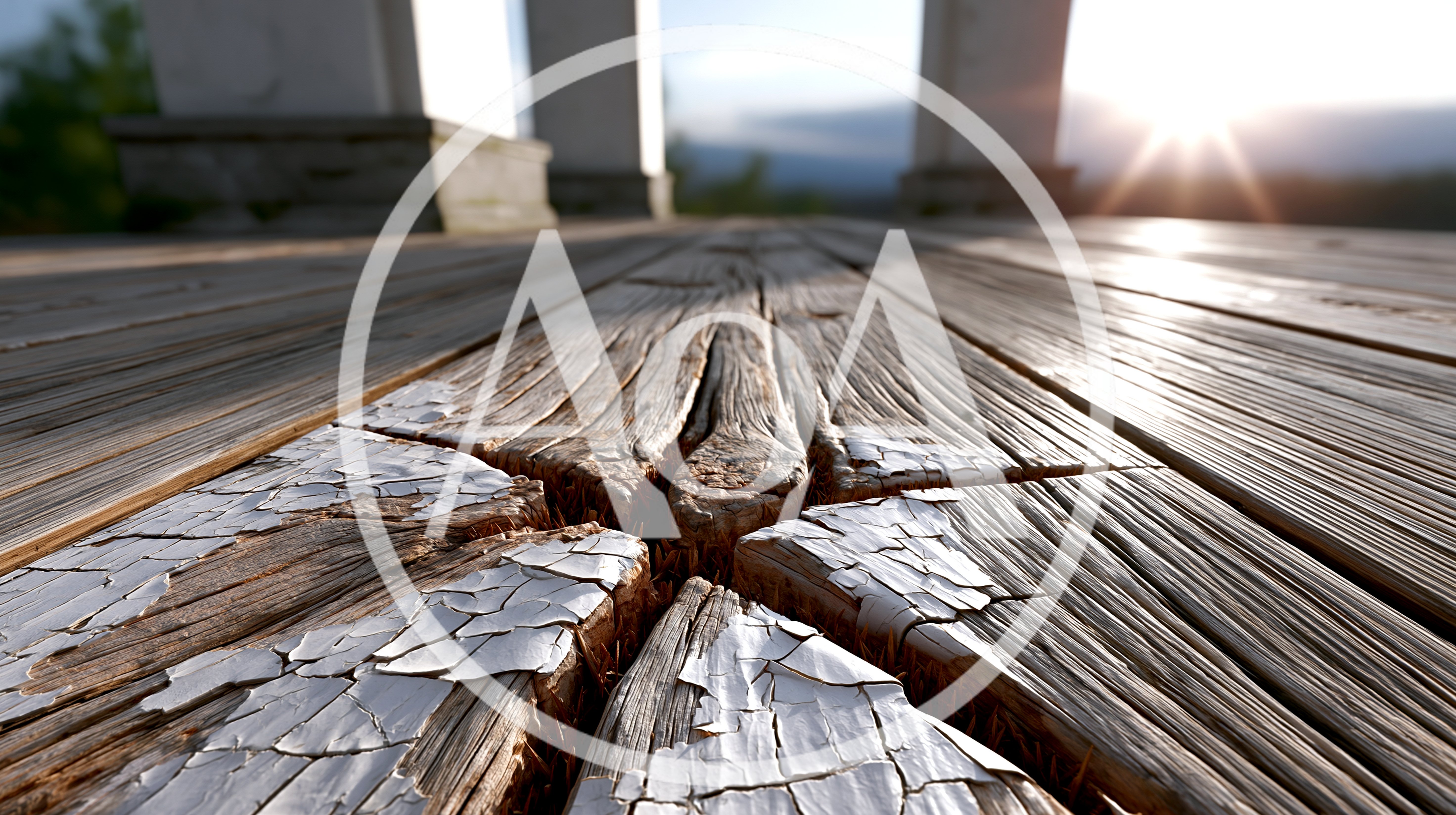Close Up Of Weathered Wooden Decking With Peeling Paint