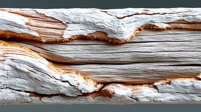 Weathered Driftwood Log With Peeling White Paint