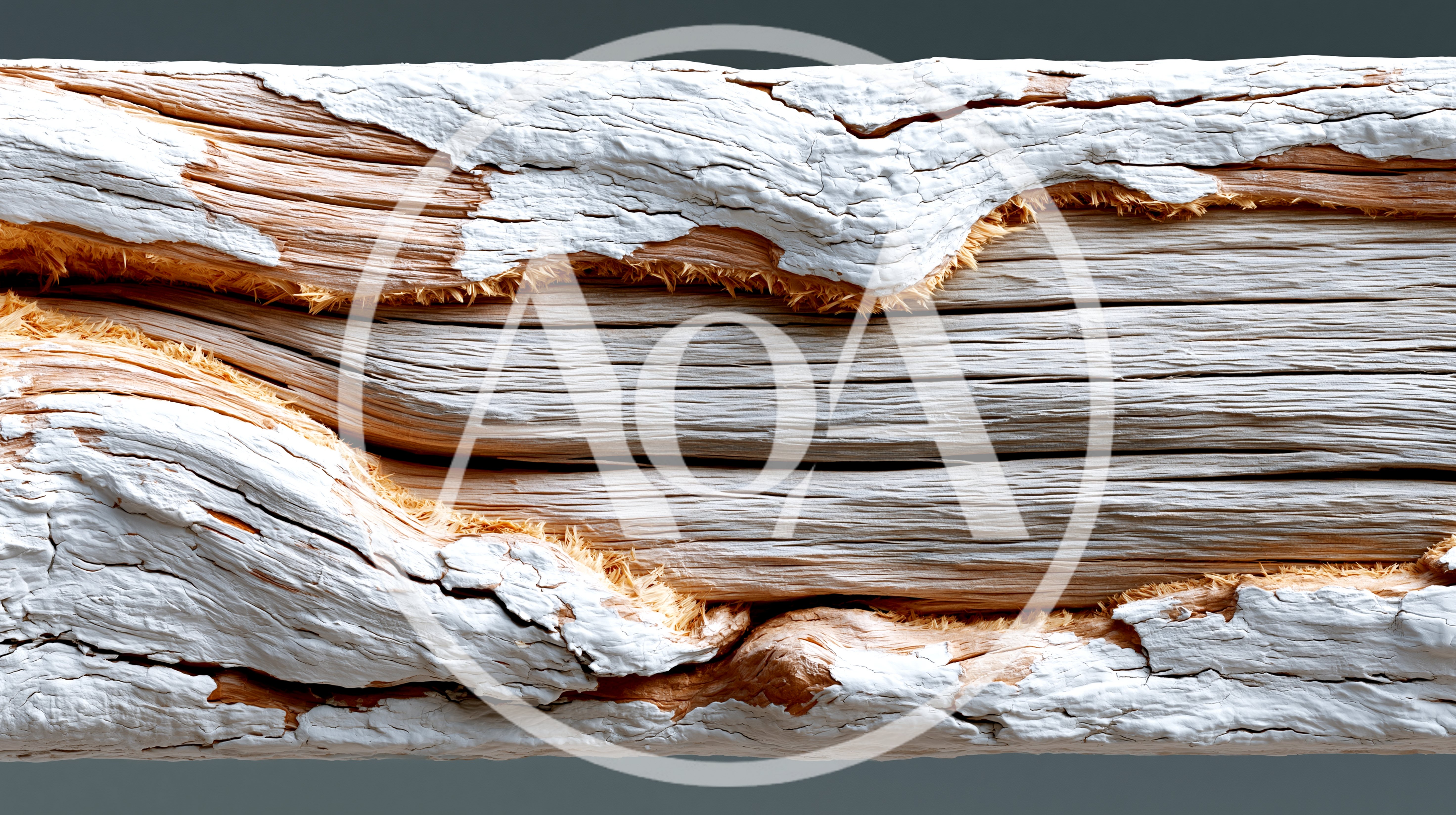 Weathered Driftwood Log With Peeling White Paint