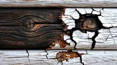 Weathered Log Wall With Peeling White Paint