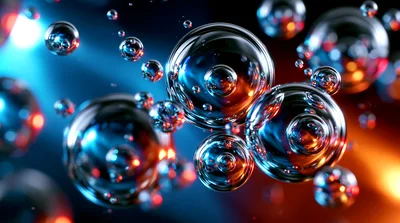Abstract Floating Spheres With Blue And Orange Lighting