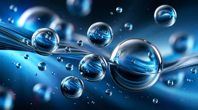 Abstract Blue Water Bubbles Floating In Motion