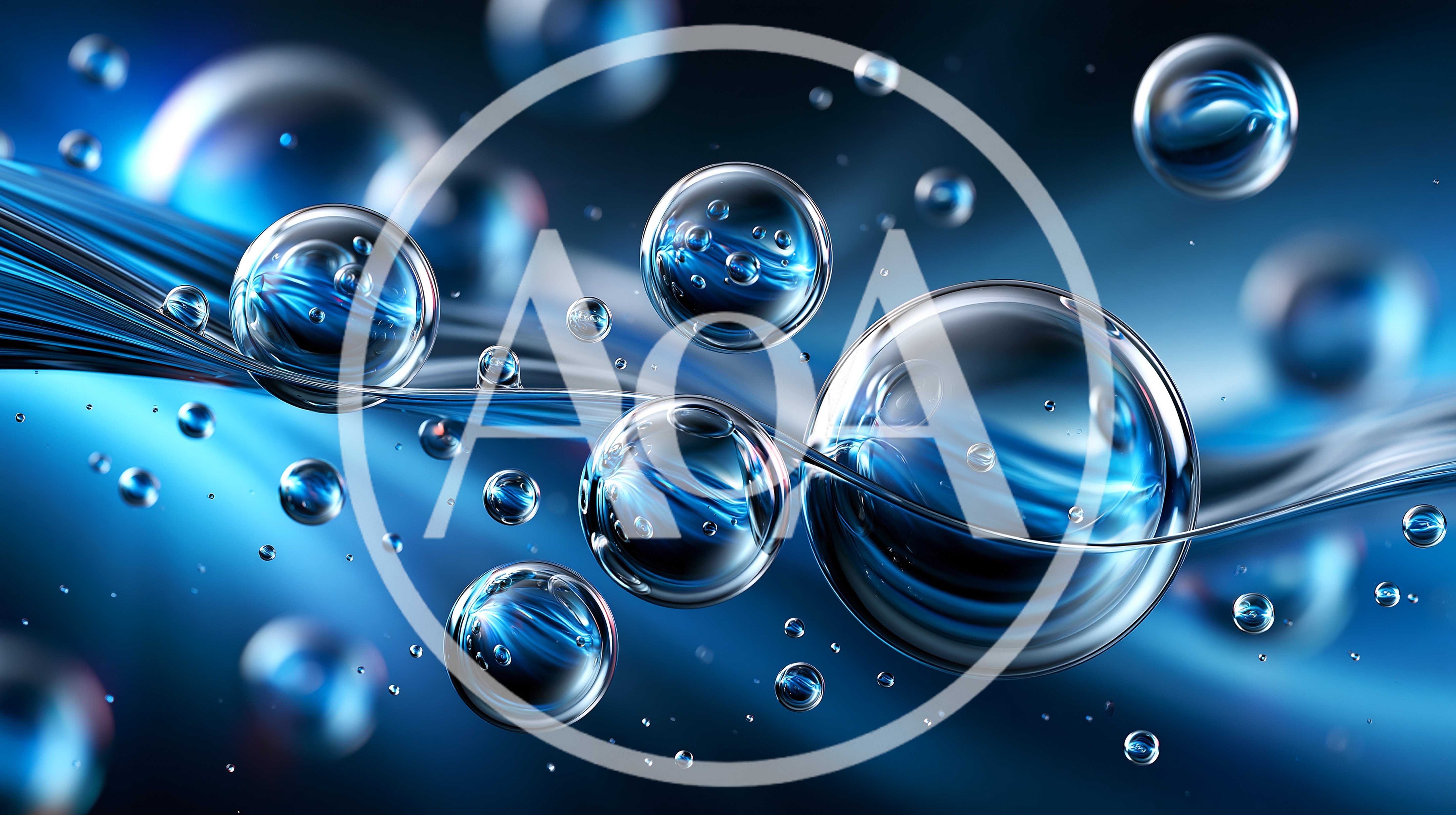 Abstract Blue Water Bubbles Floating In Motion