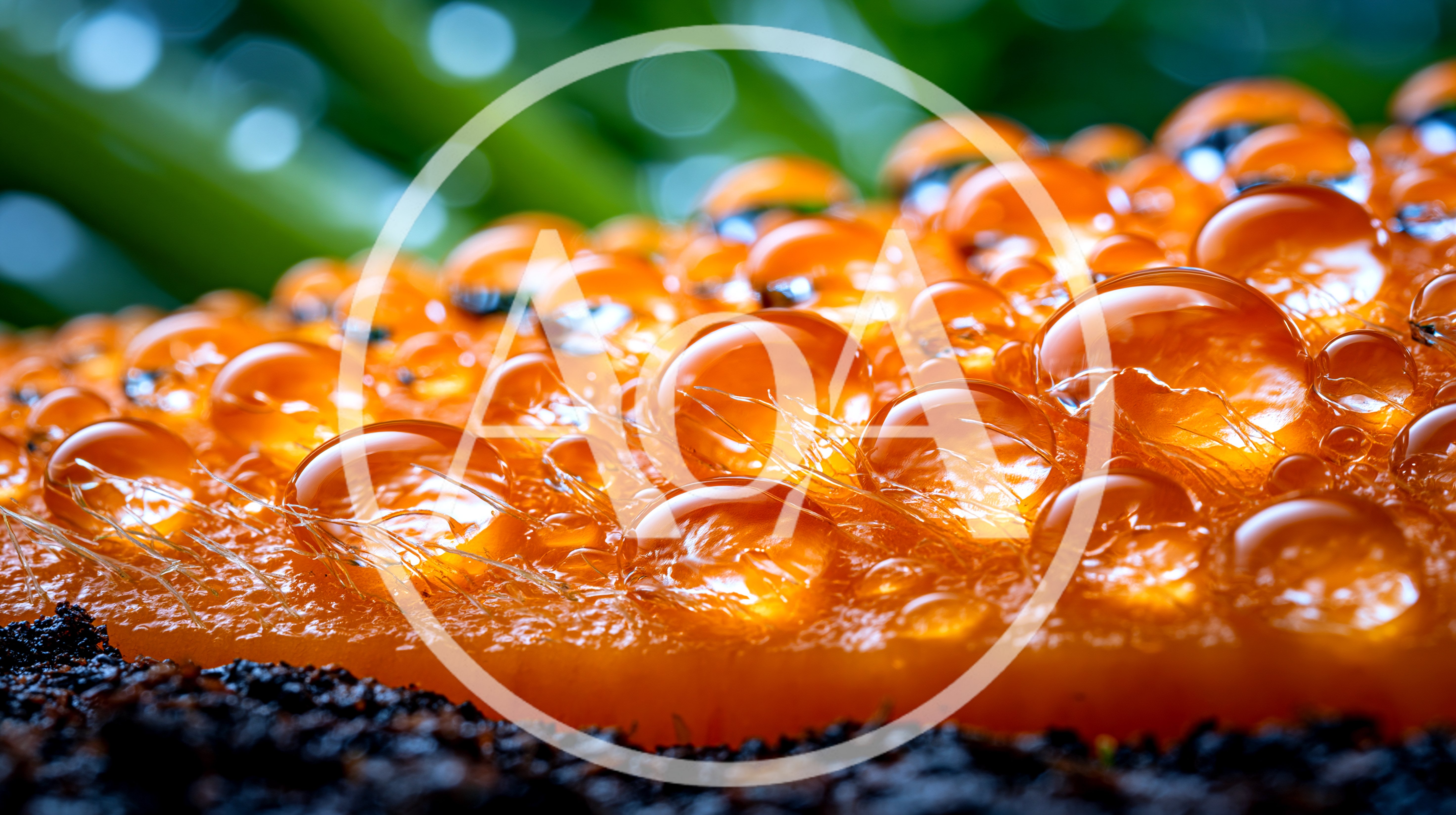 Macro View Of Dew Drops On Orange Fungi
