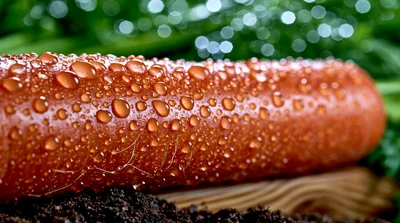 Fresh Carrot With Water Droplets In Soil