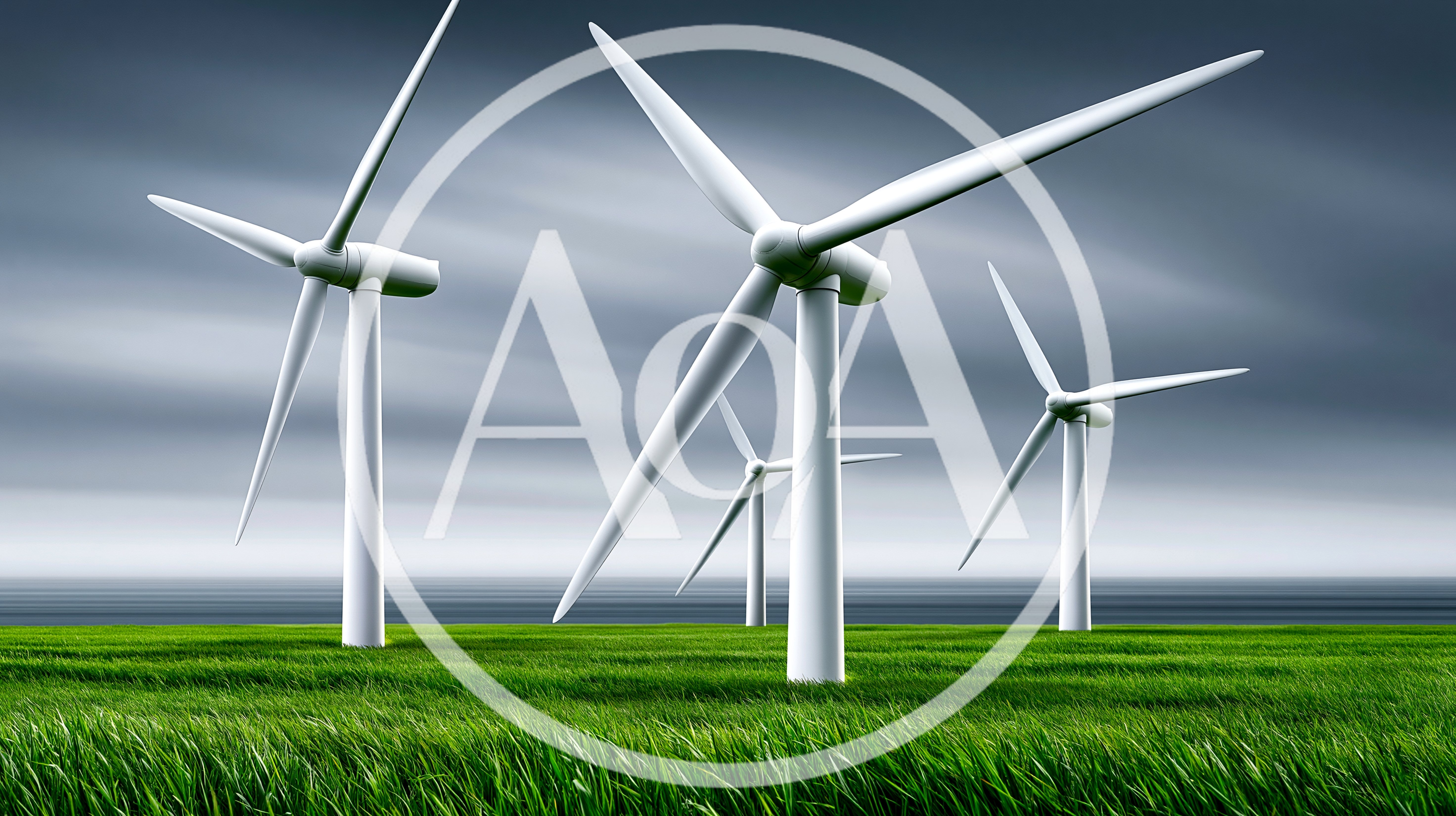 Wind Turbines Generating Renewable Energy In A Green Field