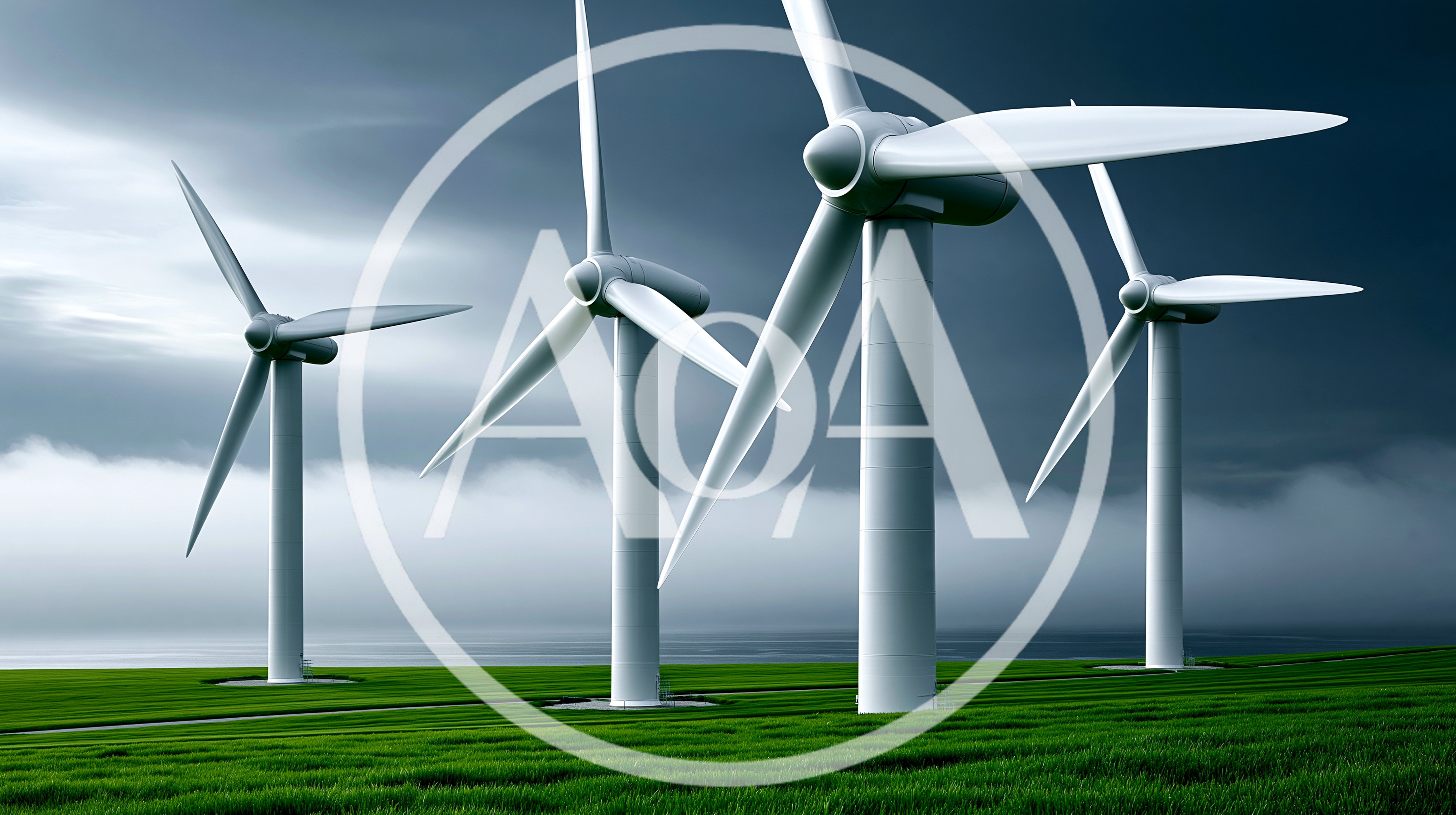Wind Turbines Standing In A Green Field