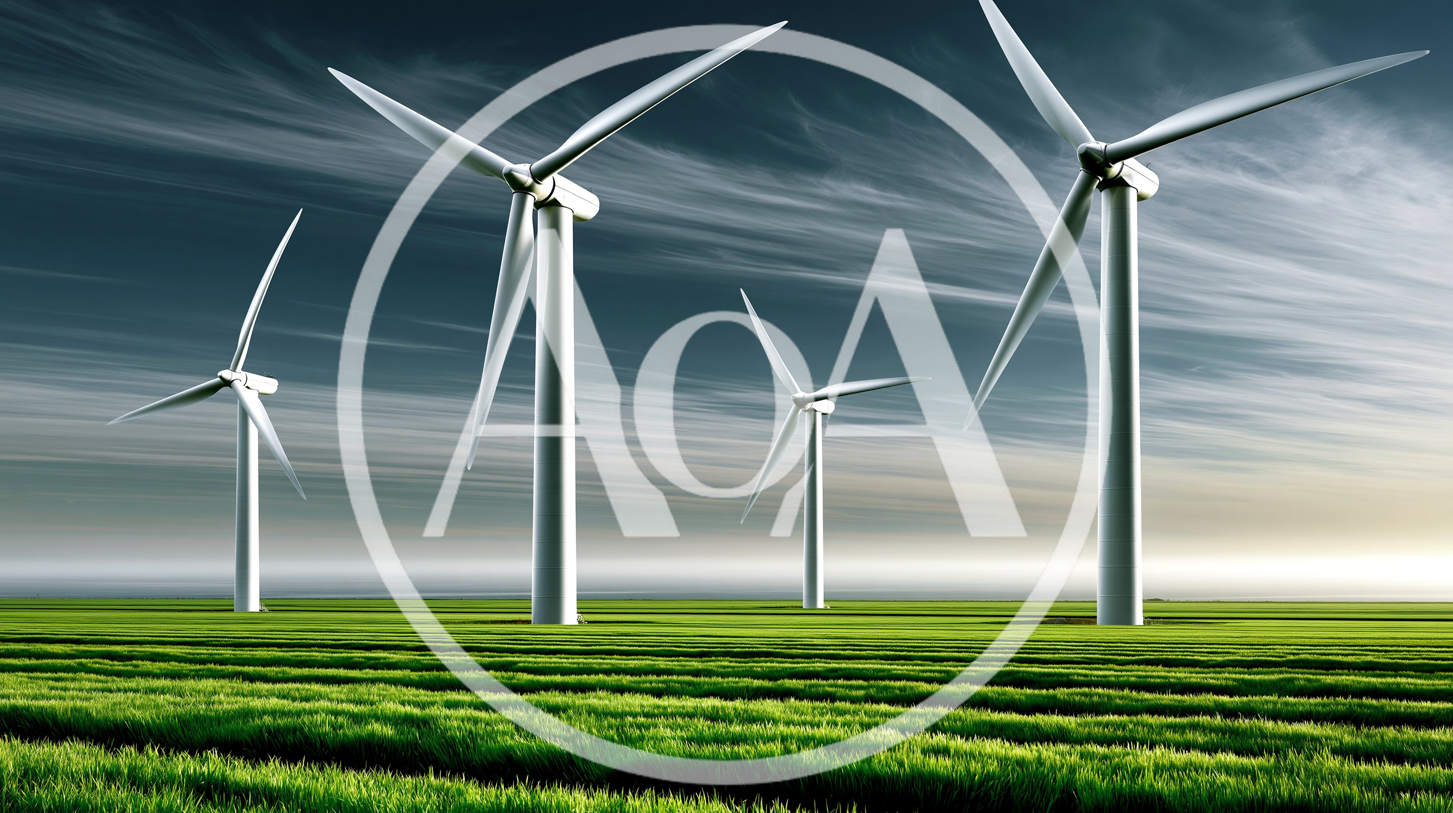 Four Modern Wind Turbines In A Green Field
