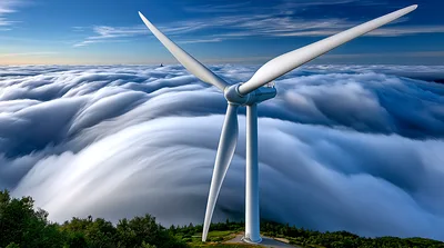 Wind Turbine Above A Sea Of Clouds