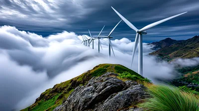 Wind Turbines Above A Sea Of Clouds