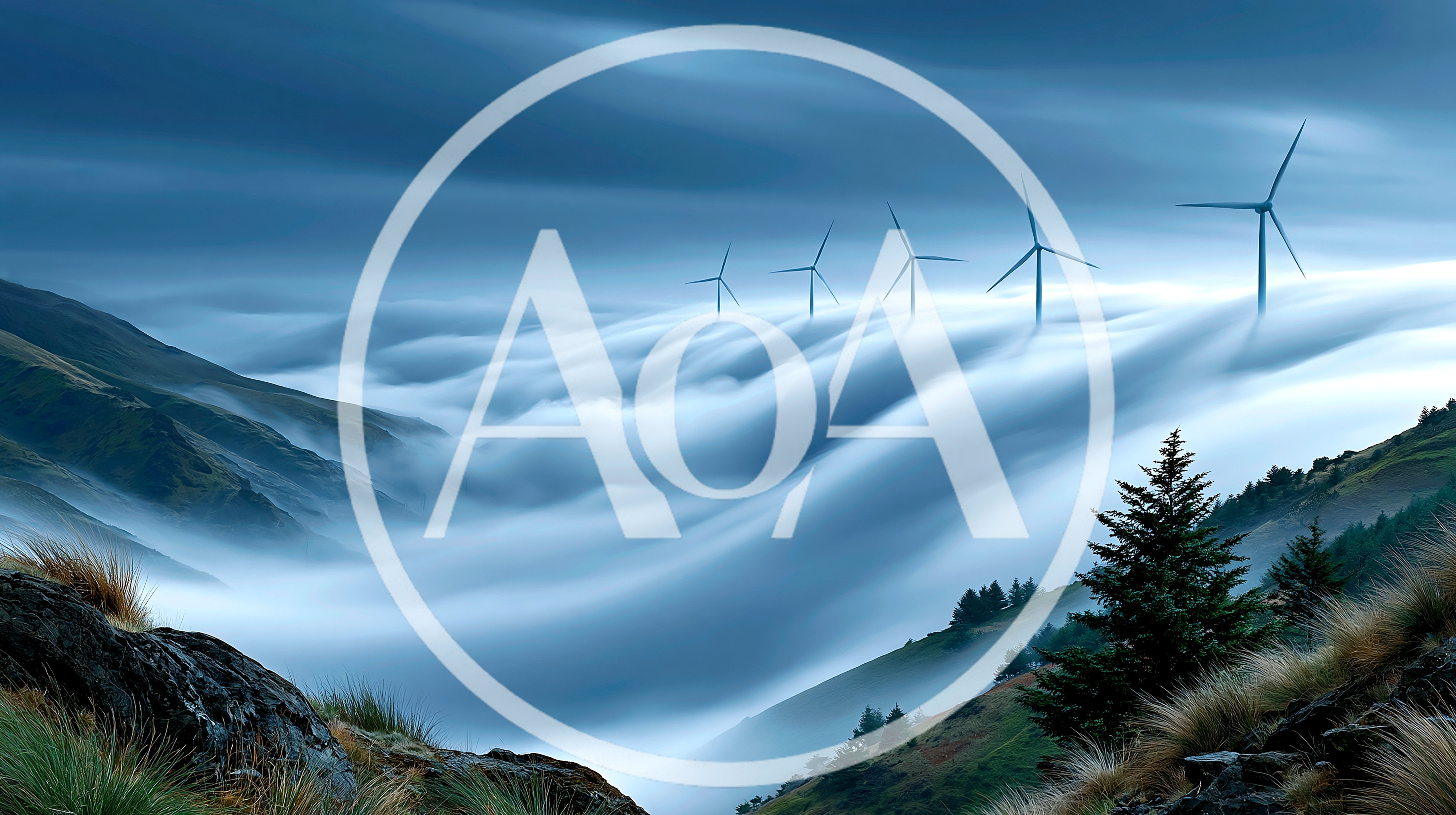 Wind Turbines Rising Above A Rolling Sea Of Fog