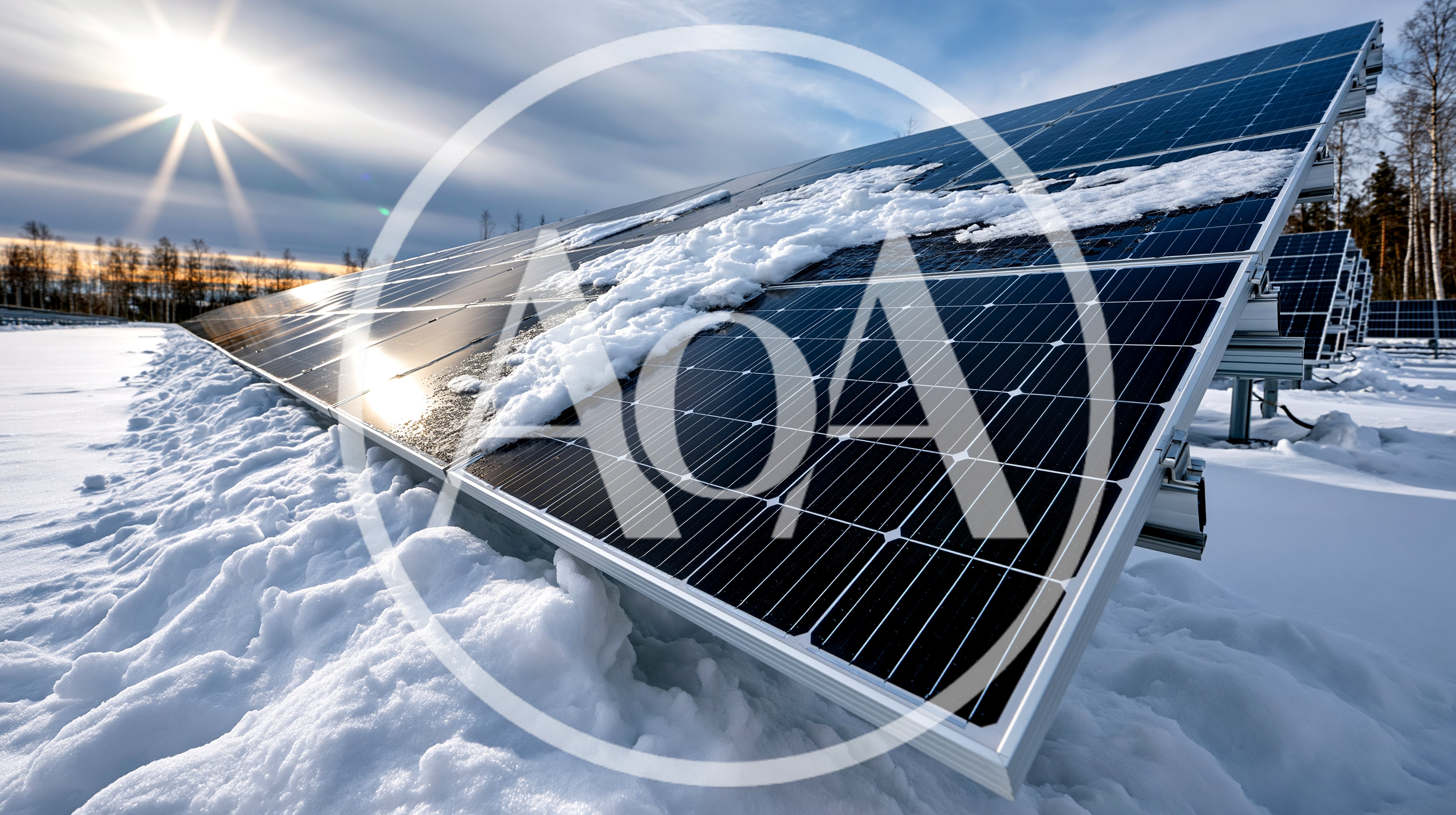 Solar Panels Partially Covered In Snow During Winter