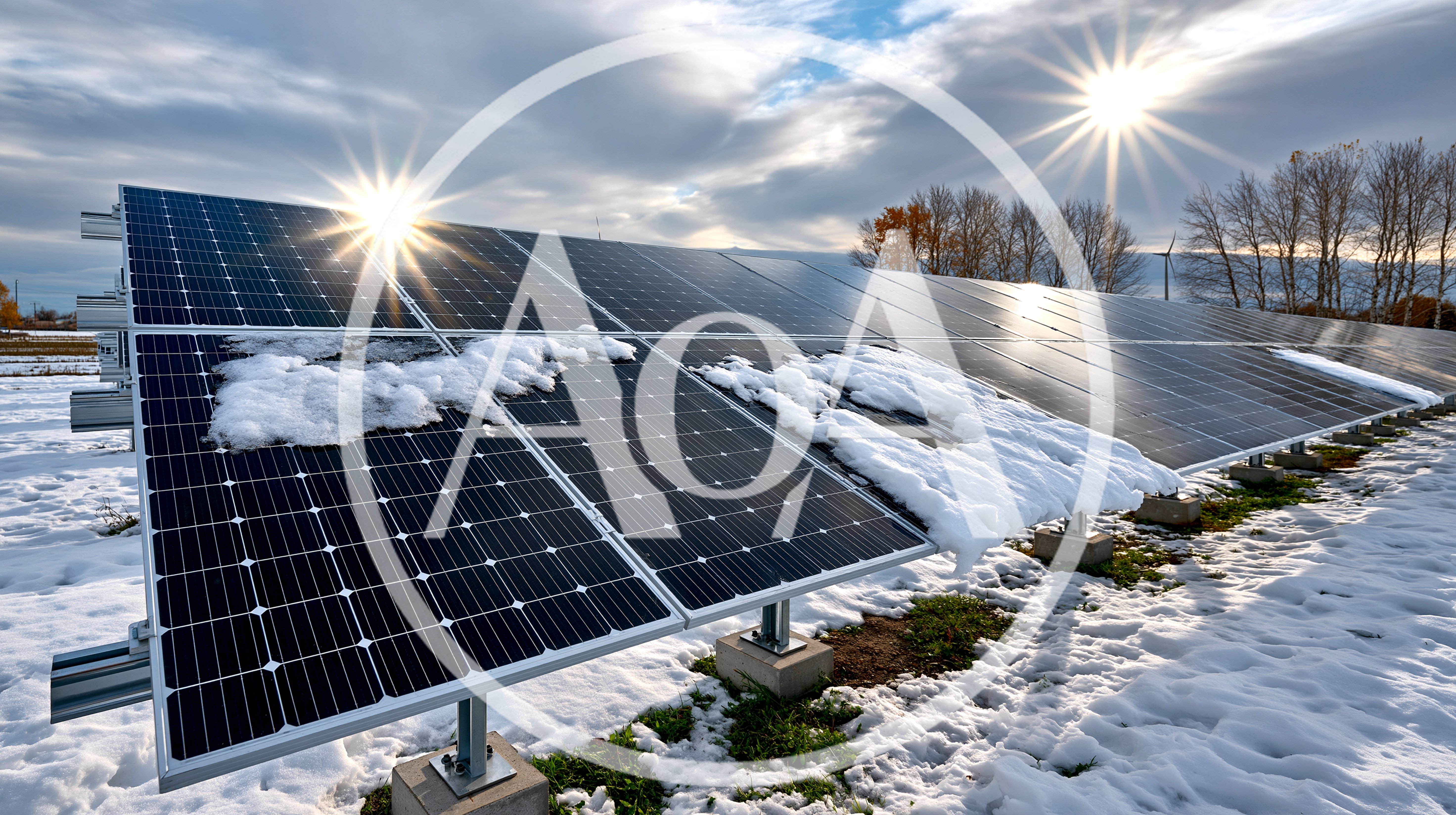 Solar Panels Partially Covered In Snow During Winter