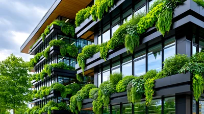 Modern Office Building With Lush Vertical Garden Facade
