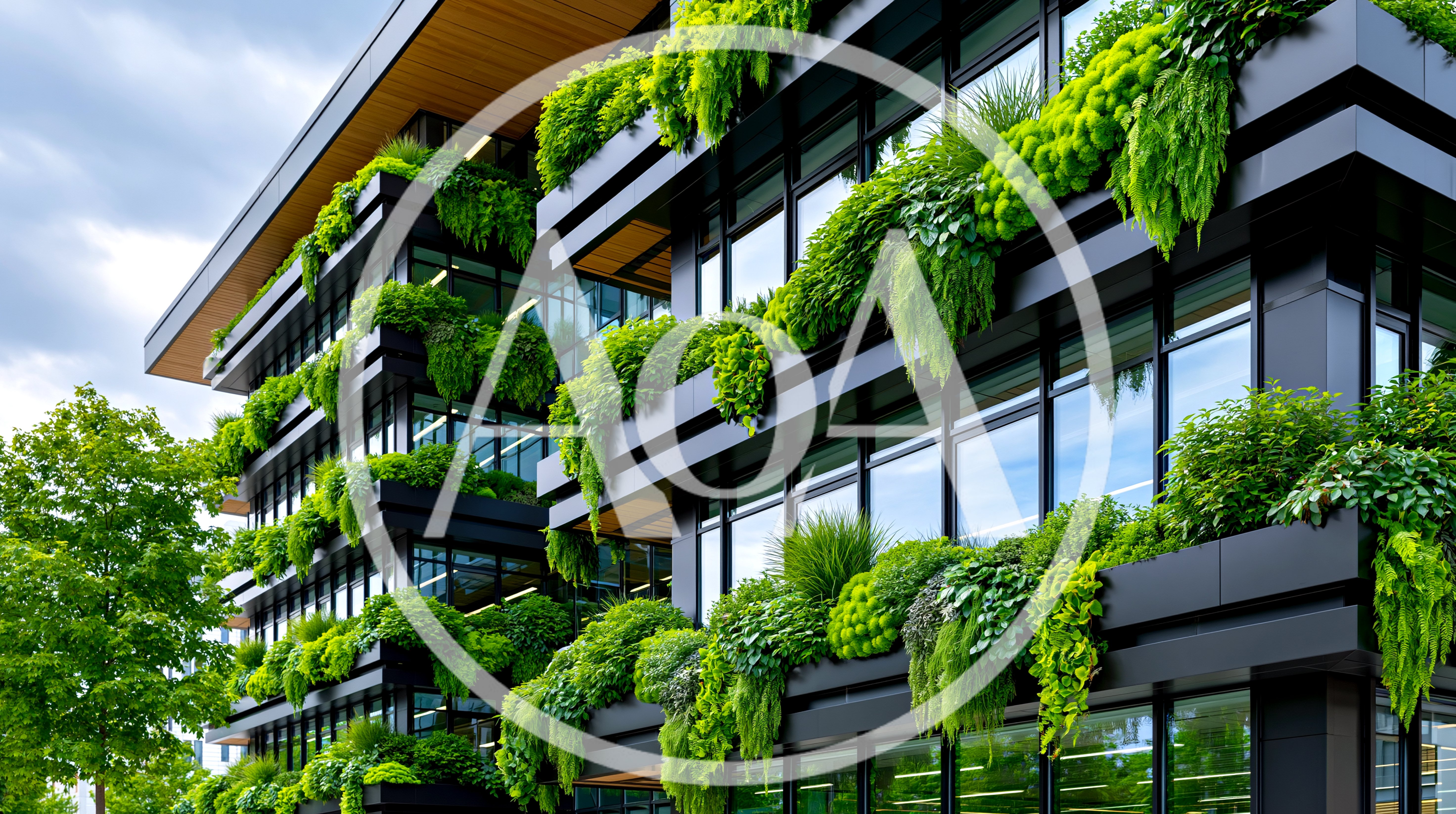 Modern Office Building With Lush Vertical Garden Facade