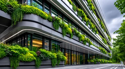 Modern Office Building With Lush Vertical Garden Facade