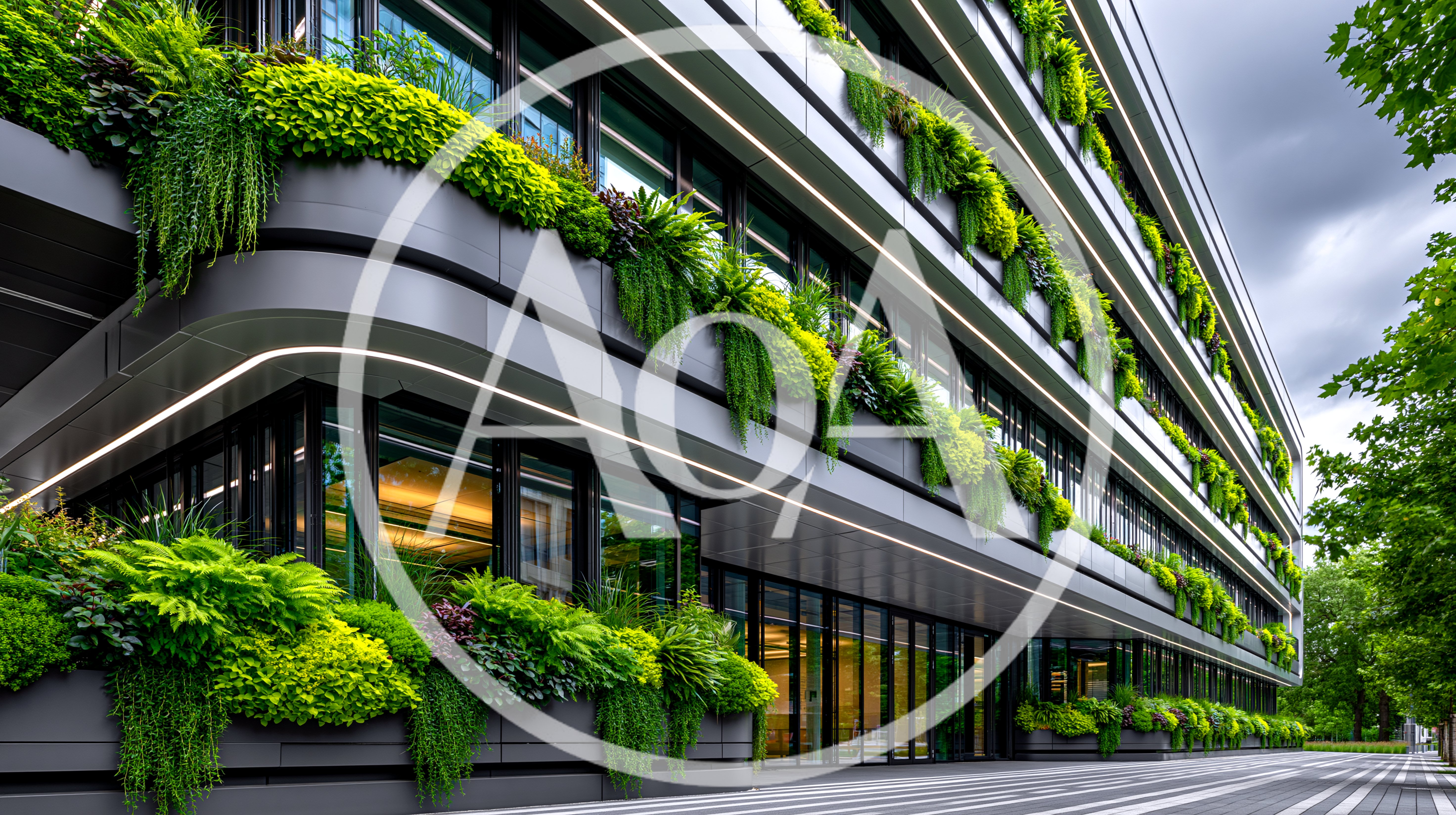 Modern Office Building With Lush Vertical Garden Facade