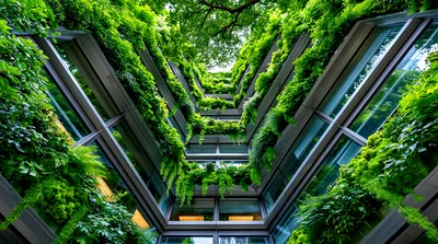 Modern Sustainable Building With Lush Vertical Garden Facade