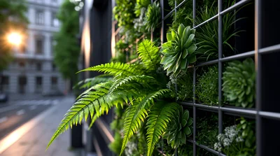 Vertical Garden Wall With Ferns And Succulents