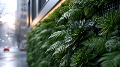 Vertical Garden Wall With Lush Green Plants