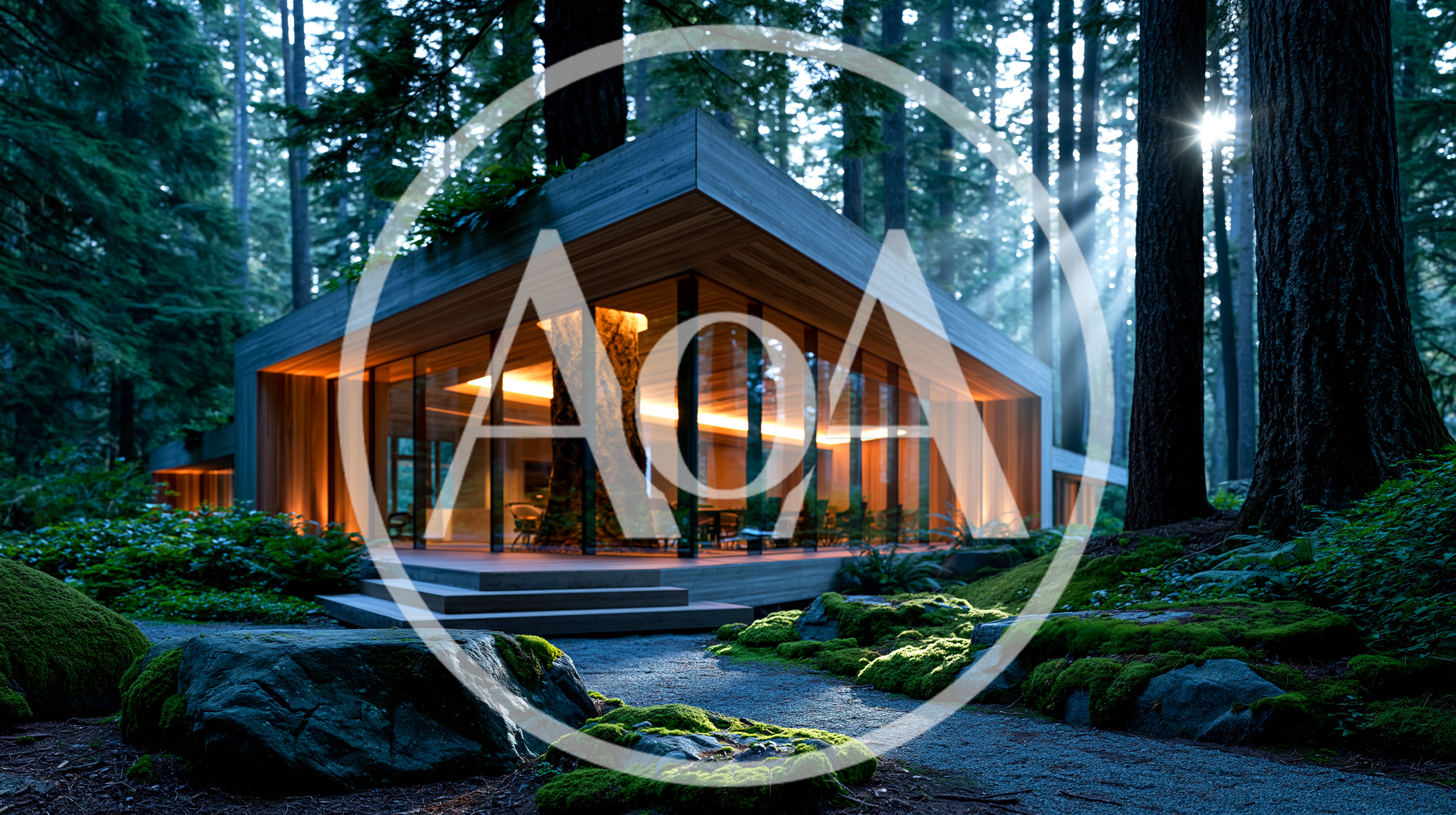 Modern Glass House Built Around A Large Redwood Tree