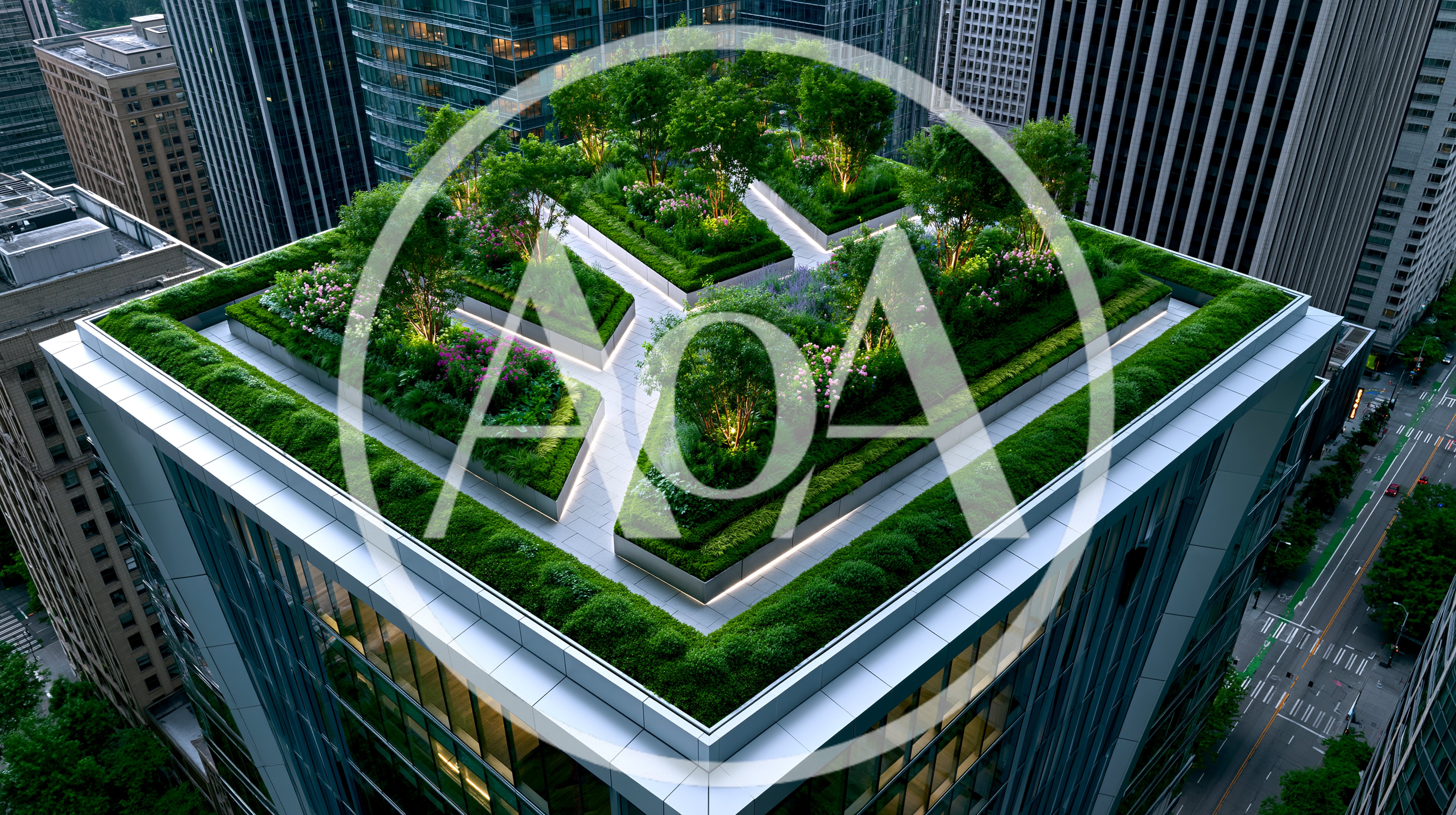 Aerial View Of Modern Skyscraper Rooftop Garden